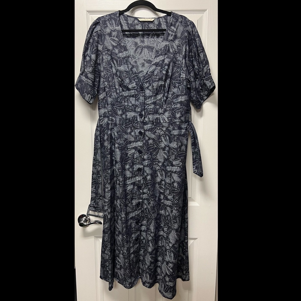 EShakti Chambray leaf print midi dress